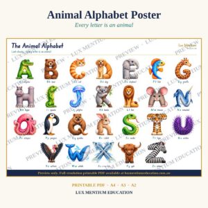 Animal Alphabet Poster | Letters Made of Animals | A4 /A3 Classroom Display